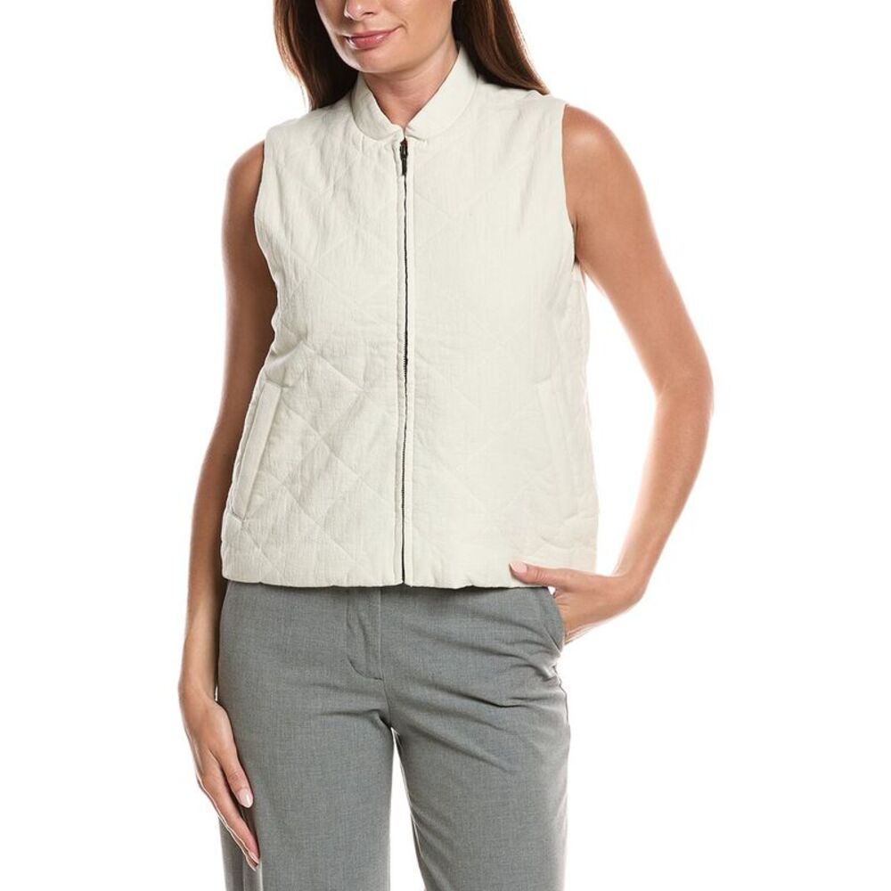 Eileen Fisher Womens  Petite Stand Collar Vest, White